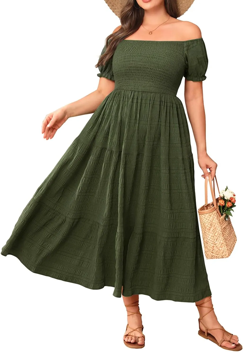 Pinup Fashion Plus Size Summer Dresses - Off Shoulder Casual Graduation Baby Shower Long Sun Dress with Pockets