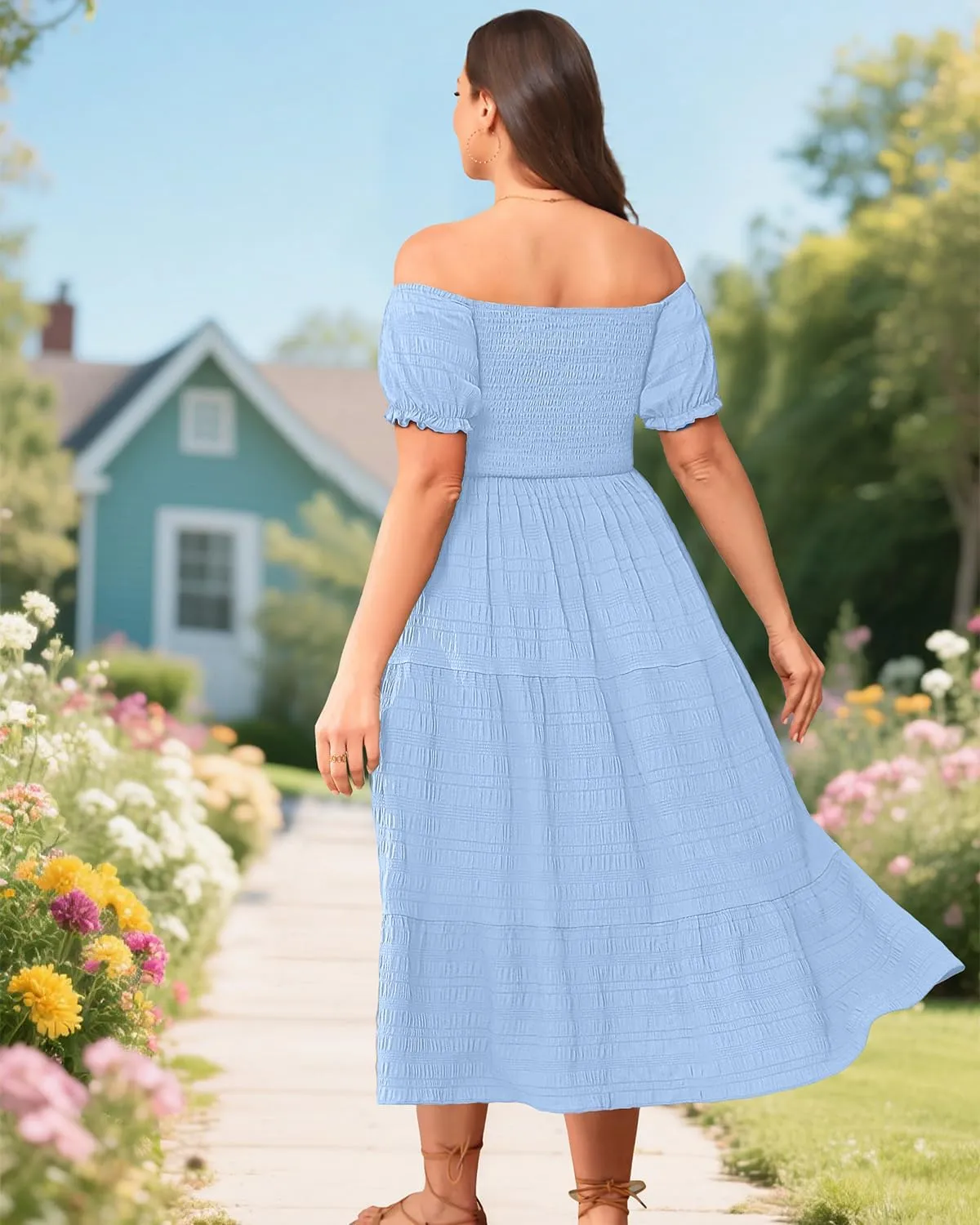 Pinup Fashion Plus Size Summer Dresses - Off Shoulder Casual Graduation Baby Shower Long Sun Dress with Pockets