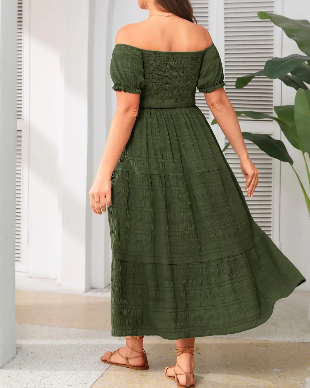 Pinup Fashion Plus Size Summer Dresses - Off Shoulder Casual Graduation Baby Shower Long Sun Dress with Pockets