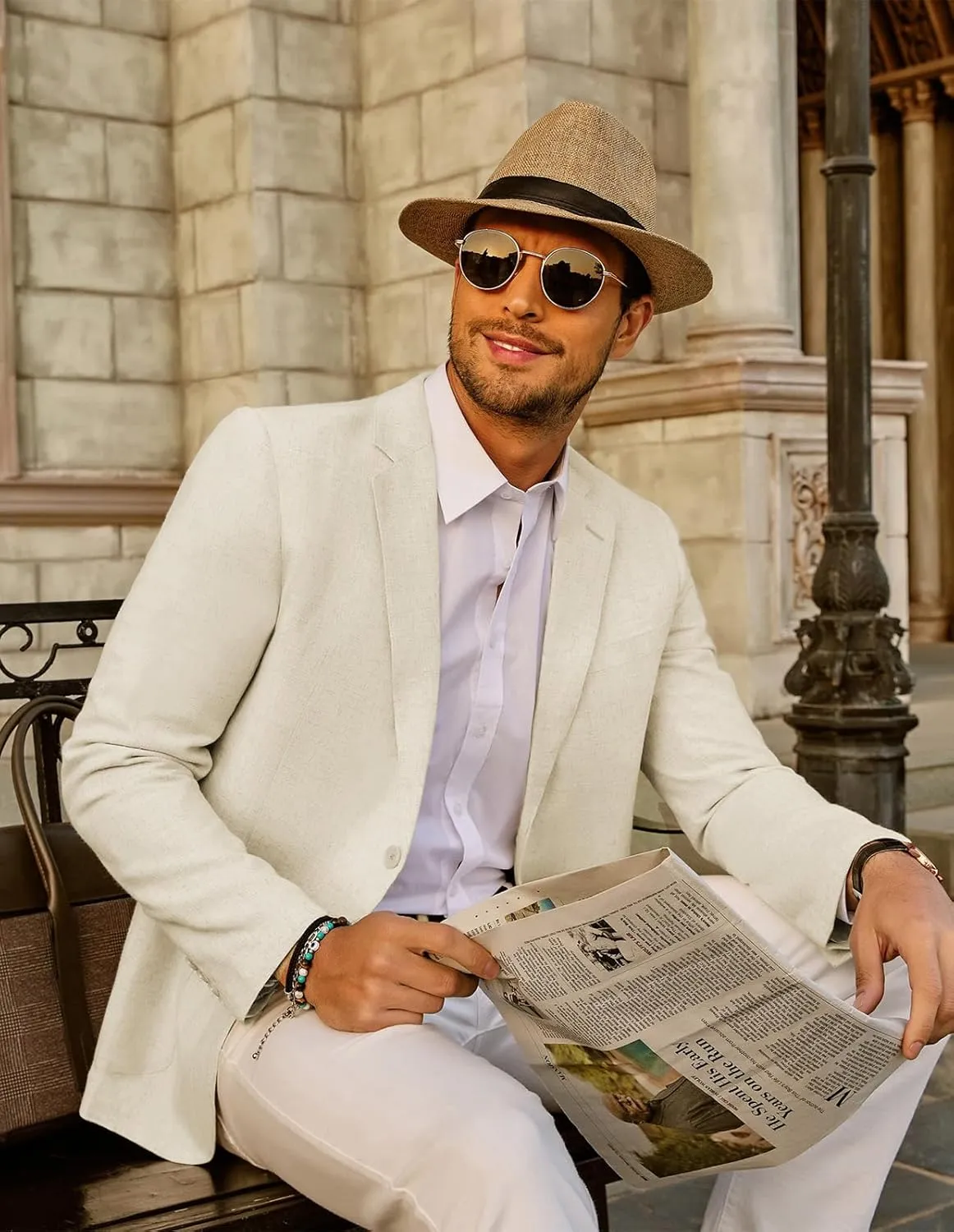PJ Paul Jones Men's Slim Fit Lightweight Linen Jacket Tailored Blazer Sport Coat