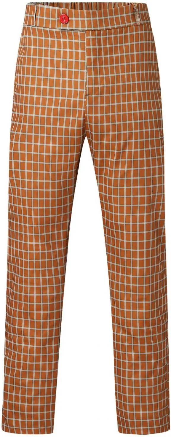 Plaid Dress Pants for Men Skinny Expandable Waist Slim Fit Chinos Grid Tailored Pants Modern Business Pencil Long Pants