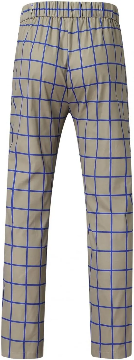 Plaid Dress Pants for Men Skinny Expandable Waist Slim Fit Chinos Grid Tailored Pants Modern Business Pencil Long Pants