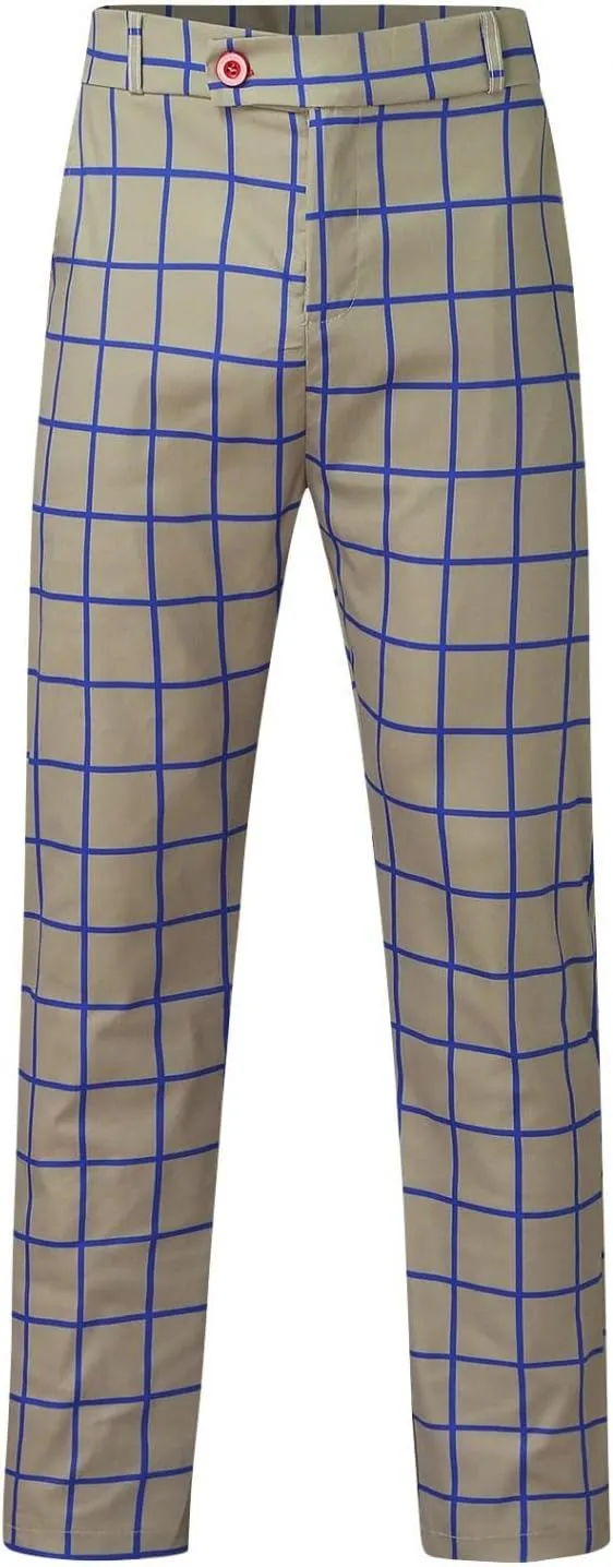 Plaid Dress Pants for Men Skinny Expandable Waist Slim Fit Chinos Grid Tailored Pants Modern Business Pencil Long Pants