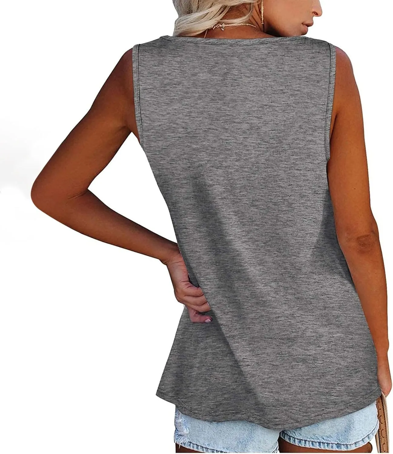 Plus Size Tank Top for Women Summer Casual Baggy Sleeveless Top Breathable Crewneck Solid Button Tank Tops