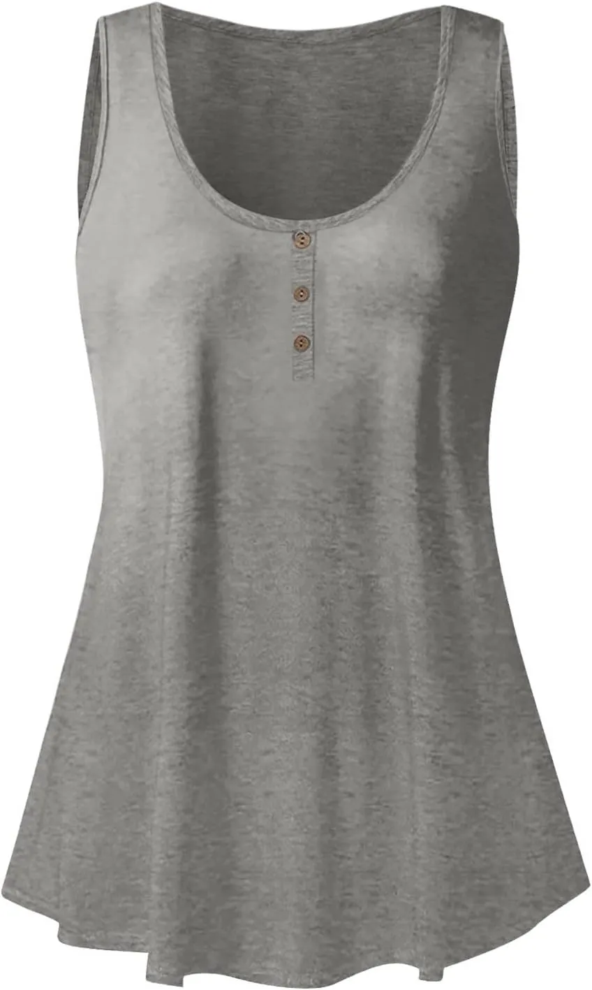 Plus Size Tank Top for Women Summer Casual Baggy Sleeveless Top Breathable Crewneck Solid Button Tank Tops