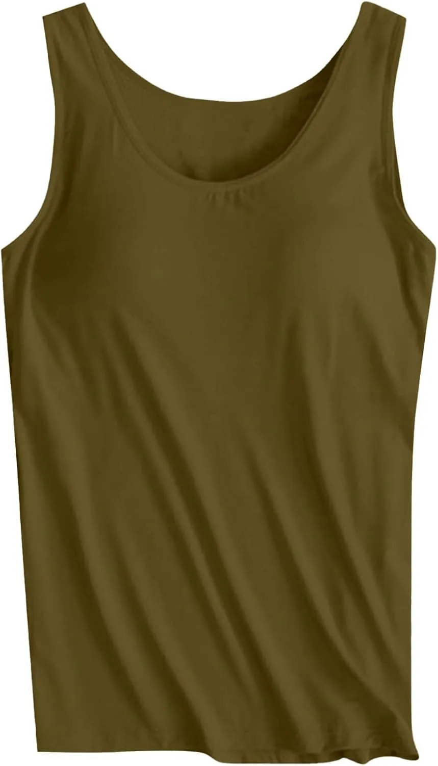 Plus Size Tank Tops with Built in Bra for Women Padded Camisole Shelf Bras Workout Yoga Shirt Casual Basic Undershirt