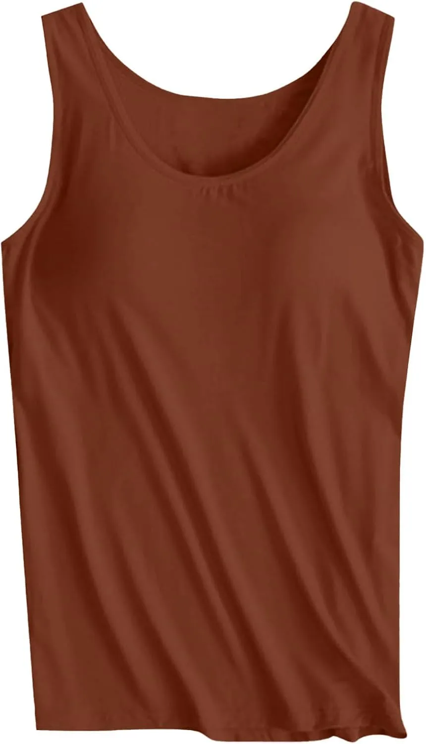 Plus Size Tank Tops with Built in Bra for Women Padded Camisole Shelf Bras Workout Yoga Shirt Casual Basic Undershirt