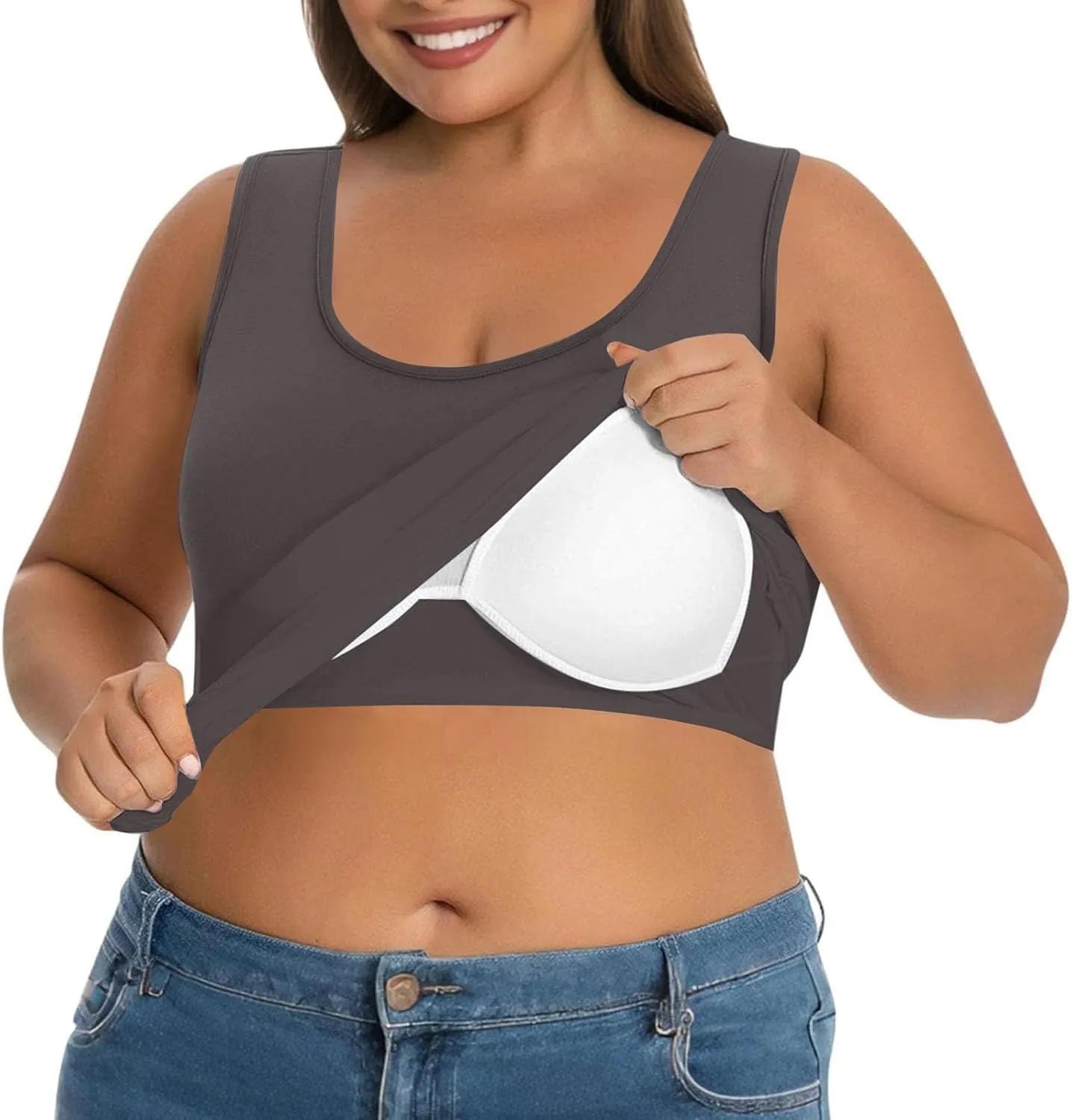 Plus Size Tank Tops with Built in Bra for Women Padded Camisole Shelf Bras Workout Yoga Shirt Casual Basic Undershirt