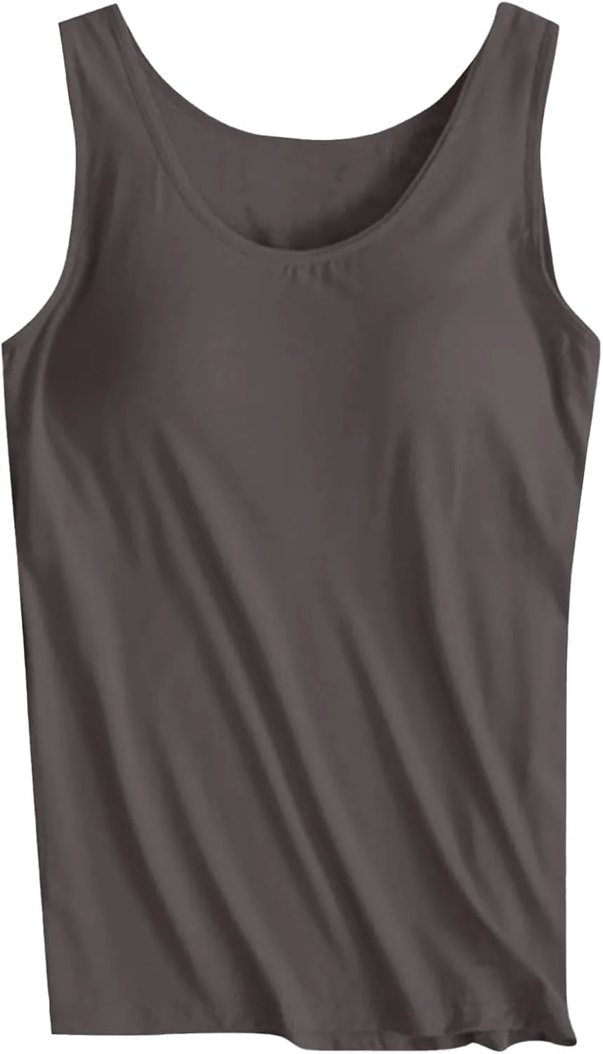 Plus Size Tank Tops with Built in Bra for Women Padded Camisole Shelf Bras Workout Yoga Shirt Casual Basic Undershirt