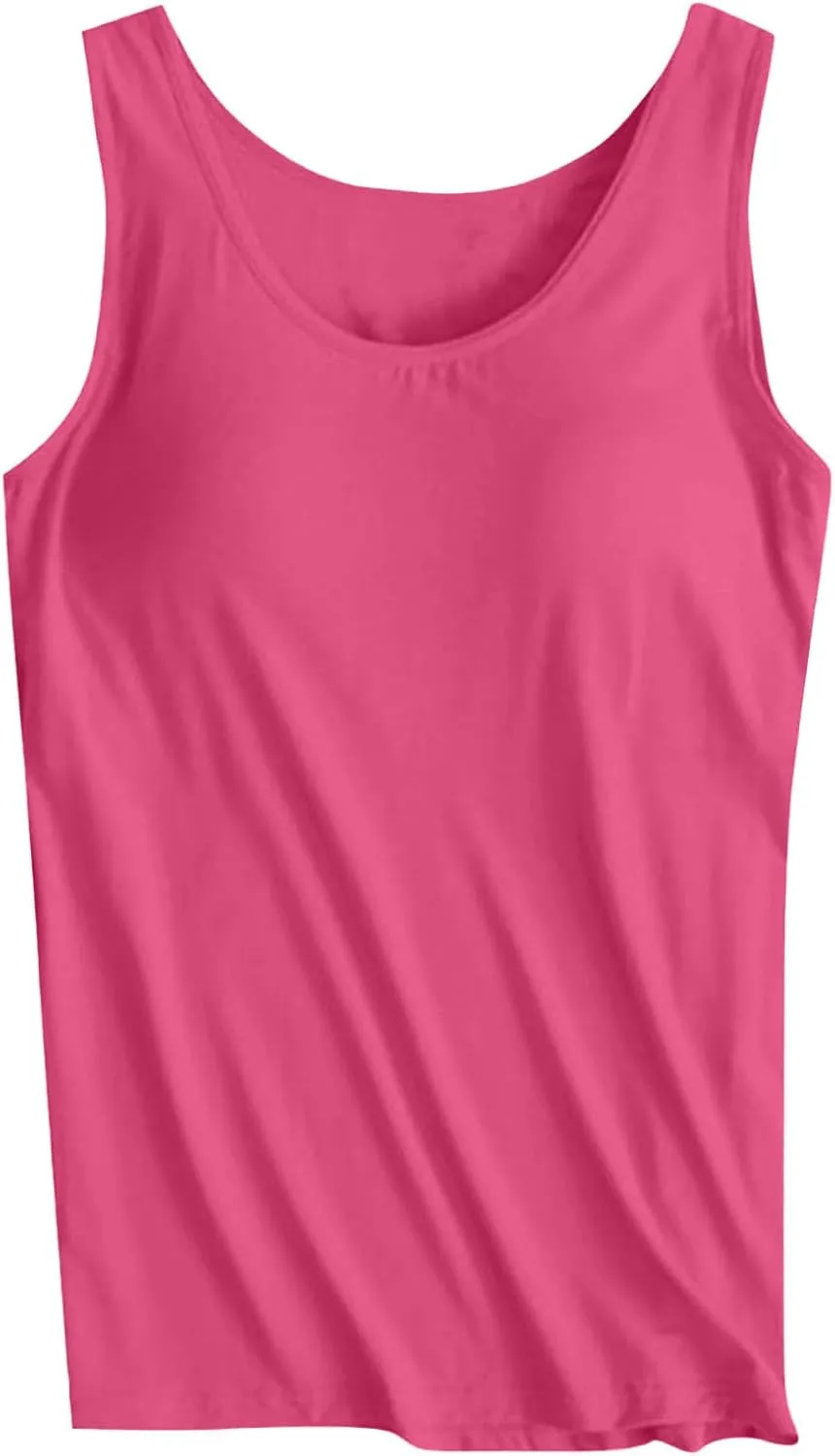 Plus Size Tank Tops with Built in Bra for Women Padded Camisole Shelf Bras Workout Yoga Shirt Casual Basic Undershirt