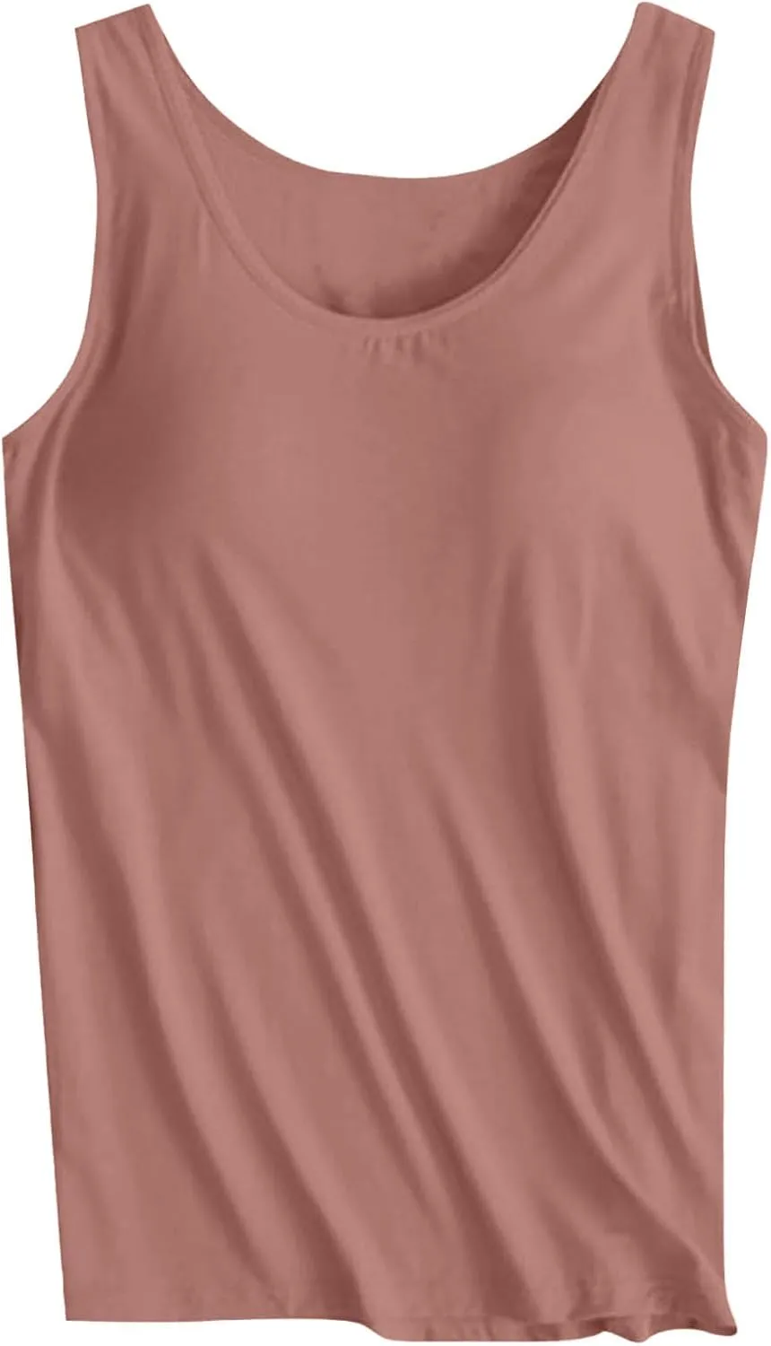 Plus Size Tank Tops with Built in Bra for Women Padded Camisole Shelf Bras Workout Yoga Shirt Casual Basic Undershirt