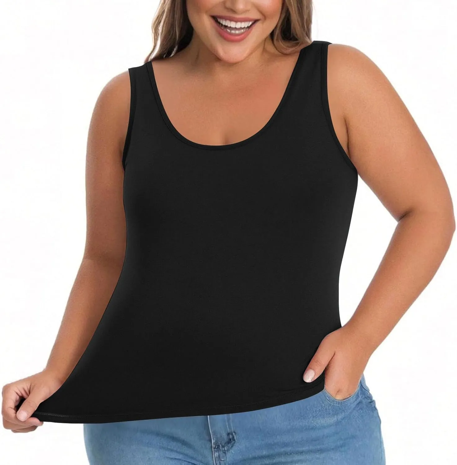 Plus Size Tank Tops with Built in Bra for Women Padded Camisole Shelf Bras Workout Yoga Shirt Casual Basic Undershirt