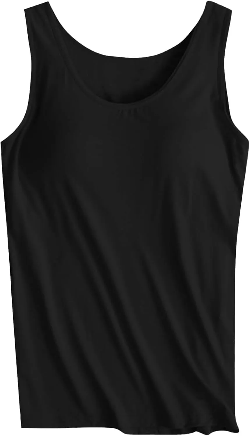 Plus Size Tank Tops with Built in Bra for Women Padded Camisole Shelf Bras Workout Yoga Shirt Casual Basic Undershirt
