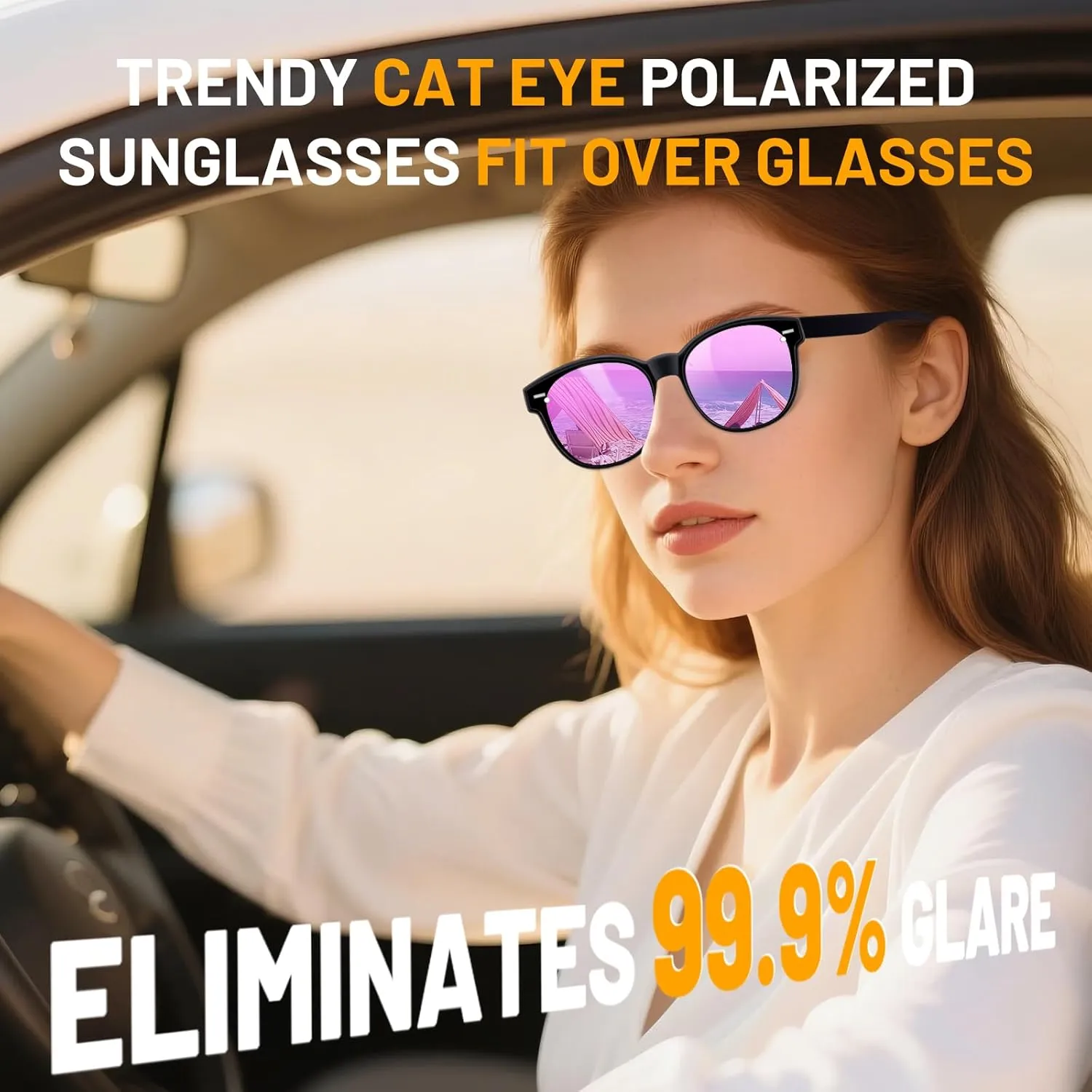 Polarized Cat Eye Sunglasses Fit Over Glasses for Women - Double-Sided AR Coating Polarized Lenses, UV400 Protection