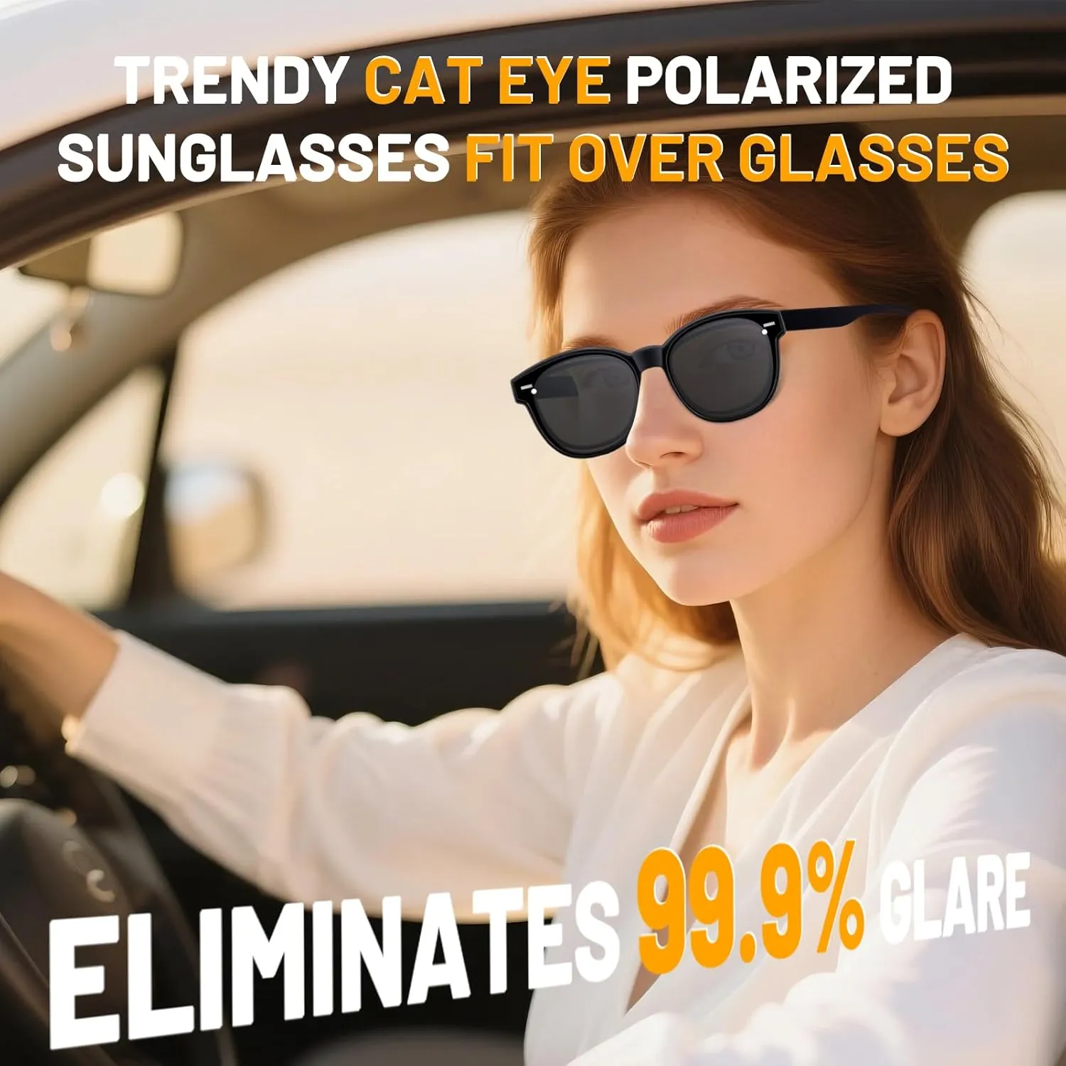 Polarized Cat Eye Sunglasses Fit Over Glasses for Women - Double-Sided AR Coating Polarized Lenses, UV400 Protection