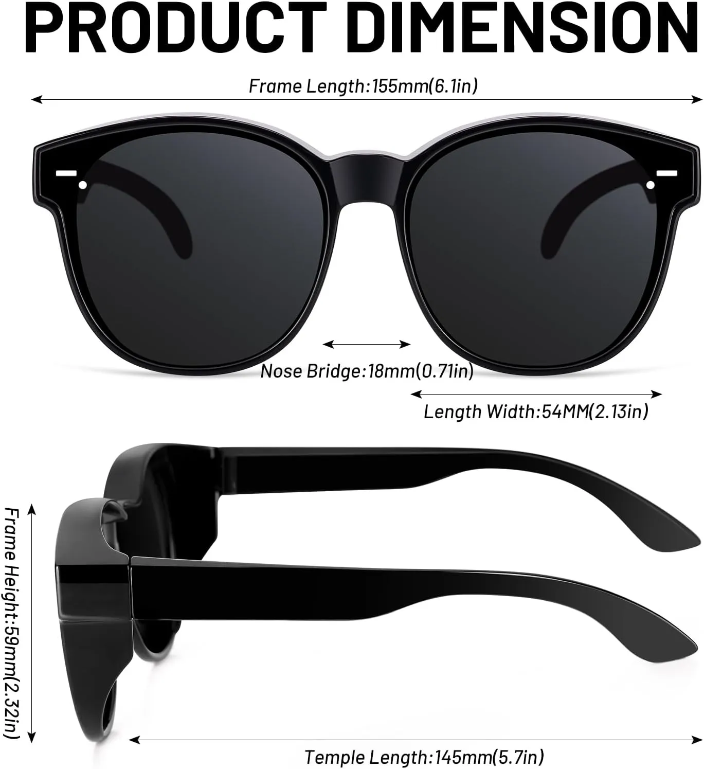 Polarized Cat Eye Sunglasses Fit Over Glasses for Women - Double-Sided AR Coating Polarized Lenses, UV400 Protection