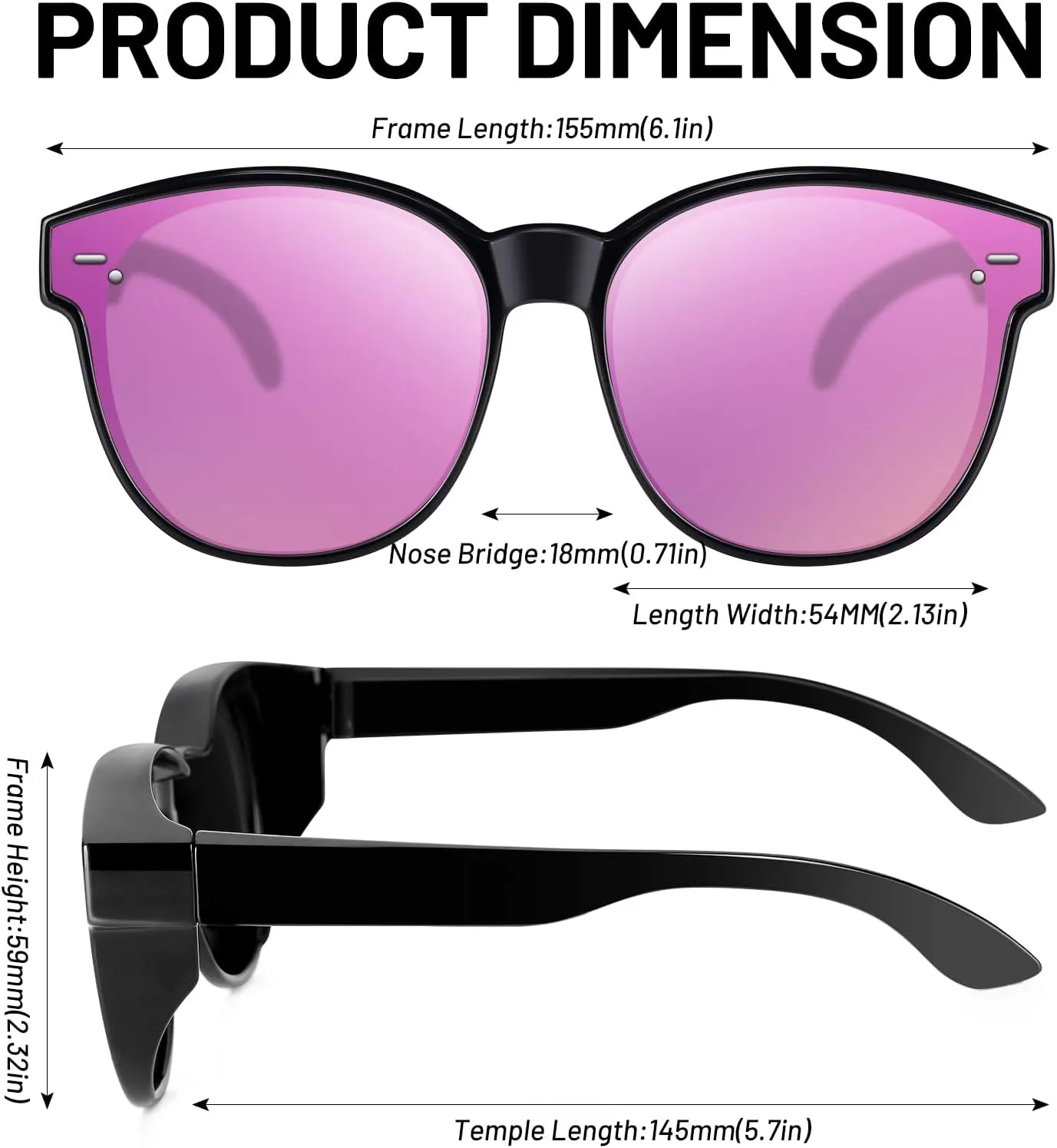 Polarized Cat Eye Sunglasses Fit Over Glasses for Women - Double-Sided AR Coating Polarized Lenses, UV400 Protection