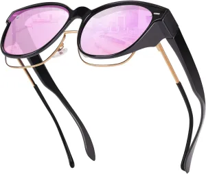 Polarized Cat Eye Sunglasses Fit Over Glasses for Women - Double-Sided AR Coating Polarized Lenses, UV400 Protection