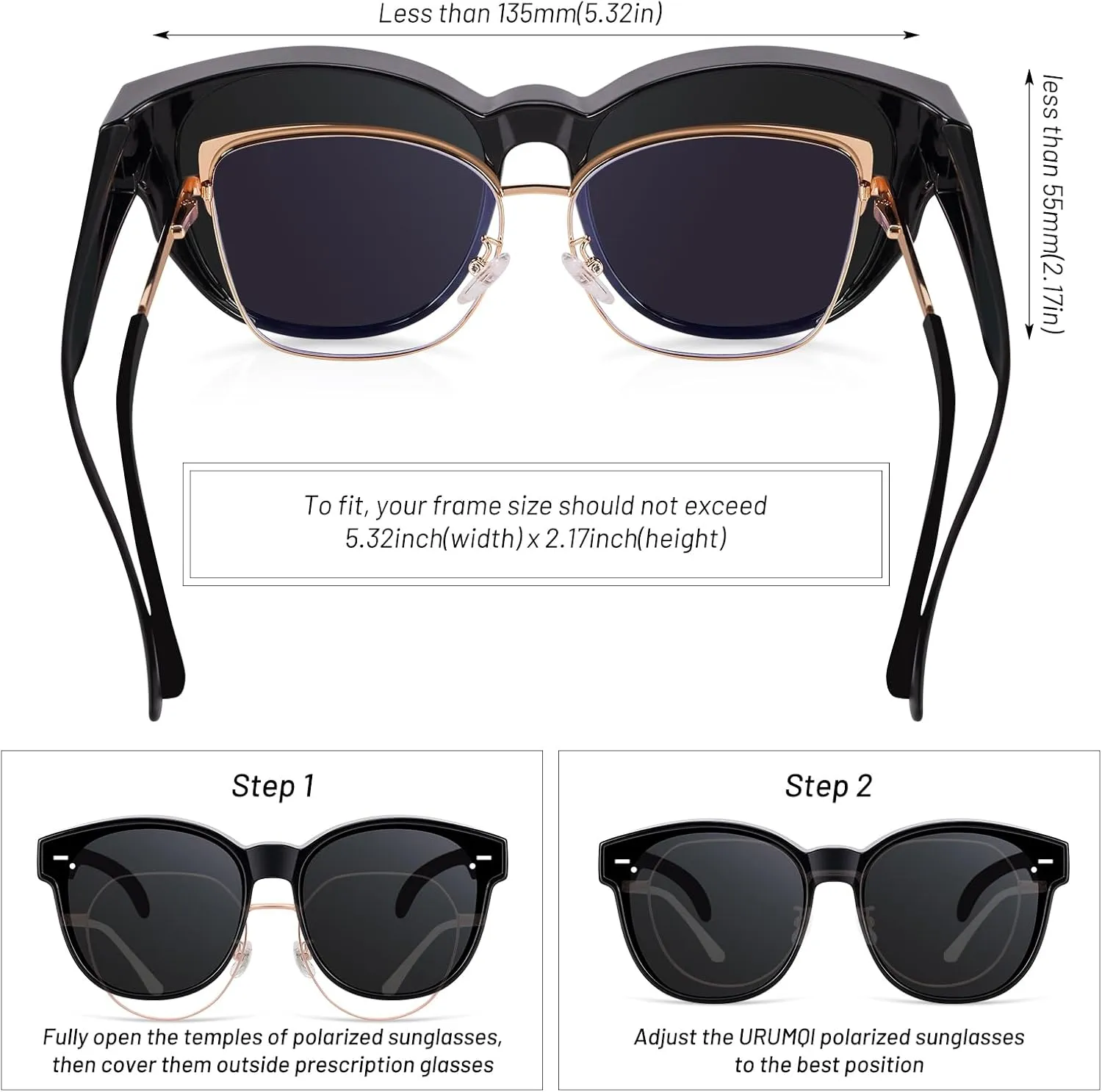 Polarized Cat Eye Sunglasses Fit Over Glasses for Women - Double-Sided AR Coating Polarized Lenses, UV400 Protection
