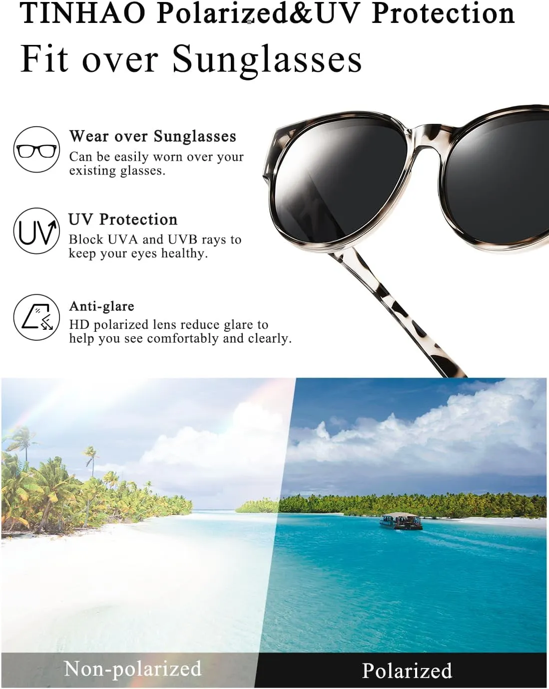 Polarized Fit Over Sunglasses for Women Men Driving Wear over Glasses with UV400 Protection Cat Eye Frame
