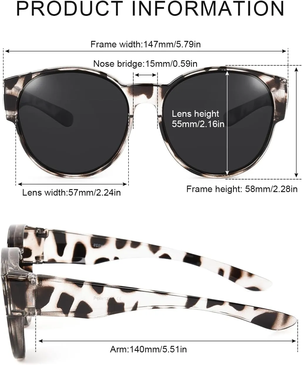 Polarized Fit Over Sunglasses for Women Men Driving Wear over Glasses with UV400 Protection Cat Eye Frame