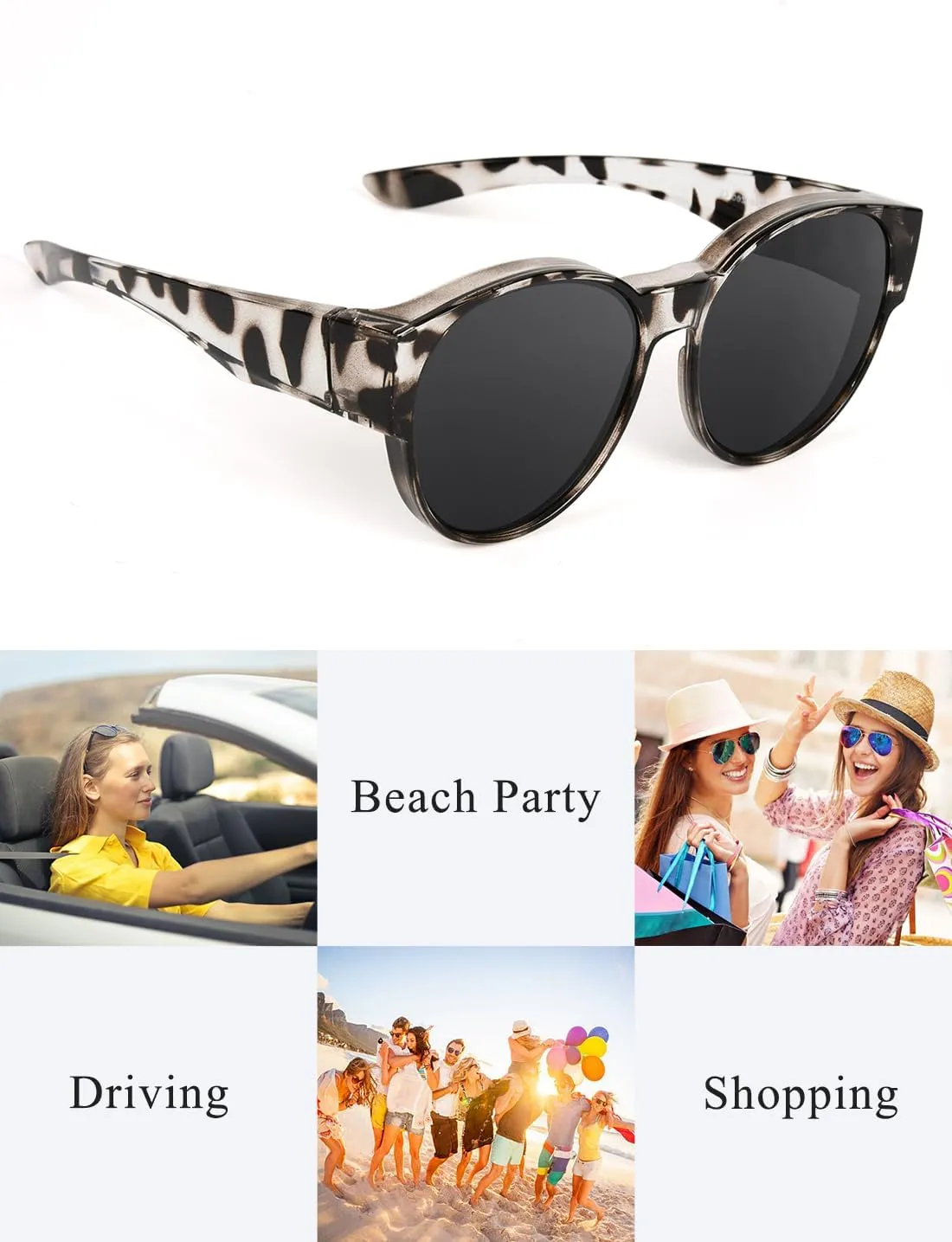 Polarized Fit Over Sunglasses for Women Men Driving Wear over Glasses with UV400 Protection Cat Eye Frame