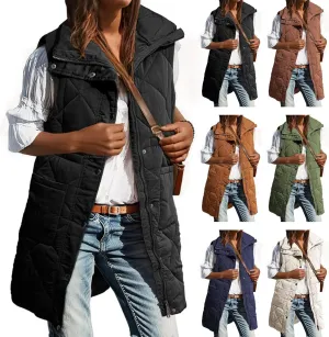 Quilted Vest Women Long Puffer Jacket Sleeveless Down Coat Casual Zip Up Puffer Vest Loose Tunic Coat Outerwear