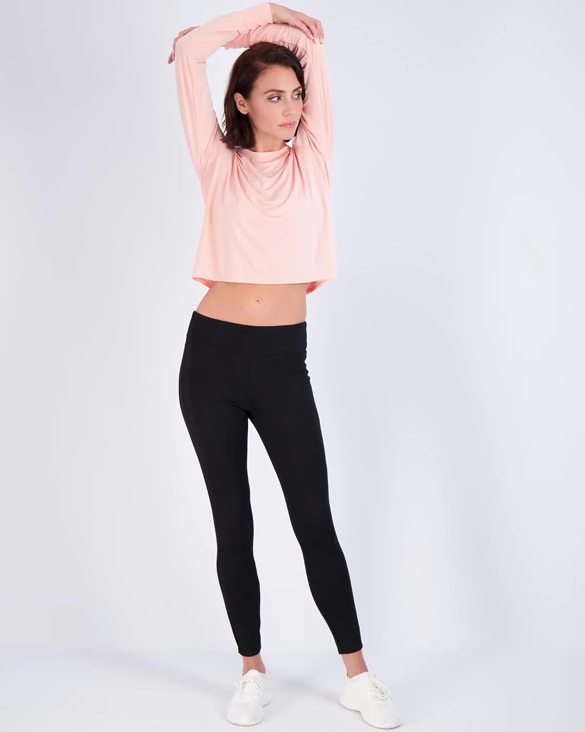 Real Essentials 5 Pack: Women's Dry Fit Crop Top - Long Sleeve Crew Neck Stretch Athletic Tee (Available in Plus Size)