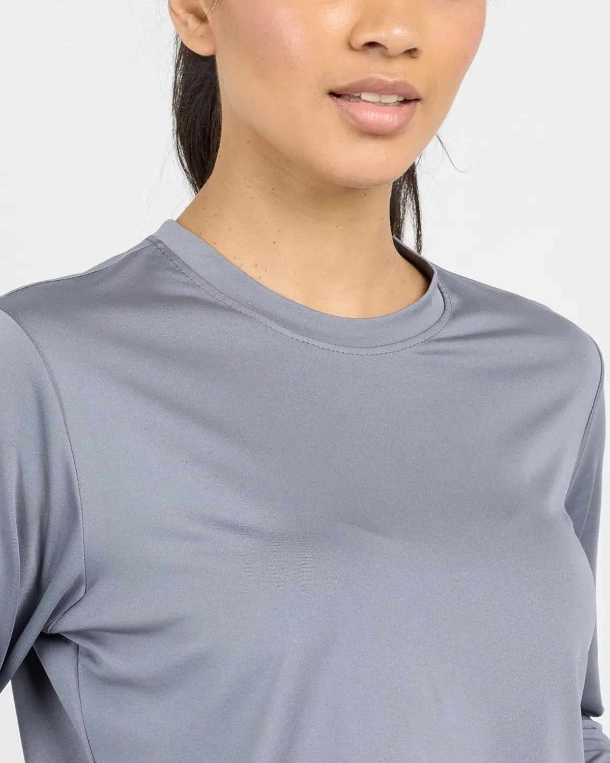Real Essentials 5 Pack: Women's Dry Fit Crop Top - Long Sleeve Crew Neck Stretch Athletic Tee (Available in Plus Size)