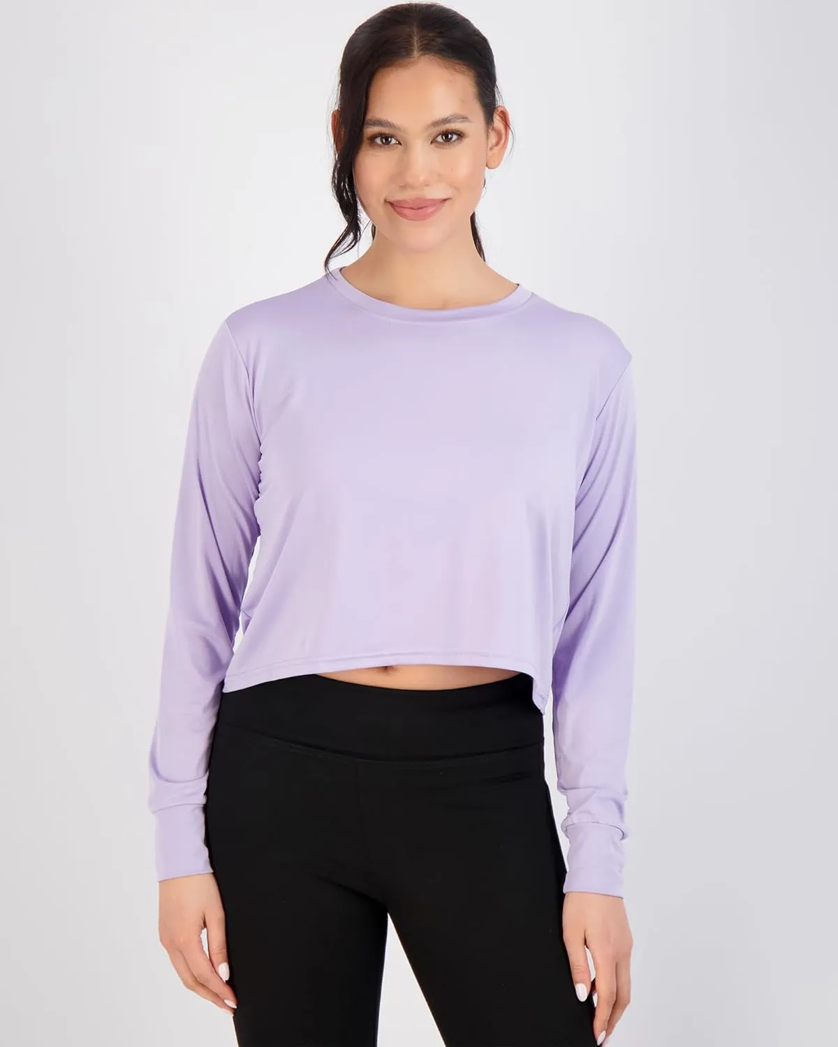 Real Essentials 5 Pack: Women's Dry Fit Crop Top - Long Sleeve Crew Neck Stretch Athletic Tee (Available in Plus Size)