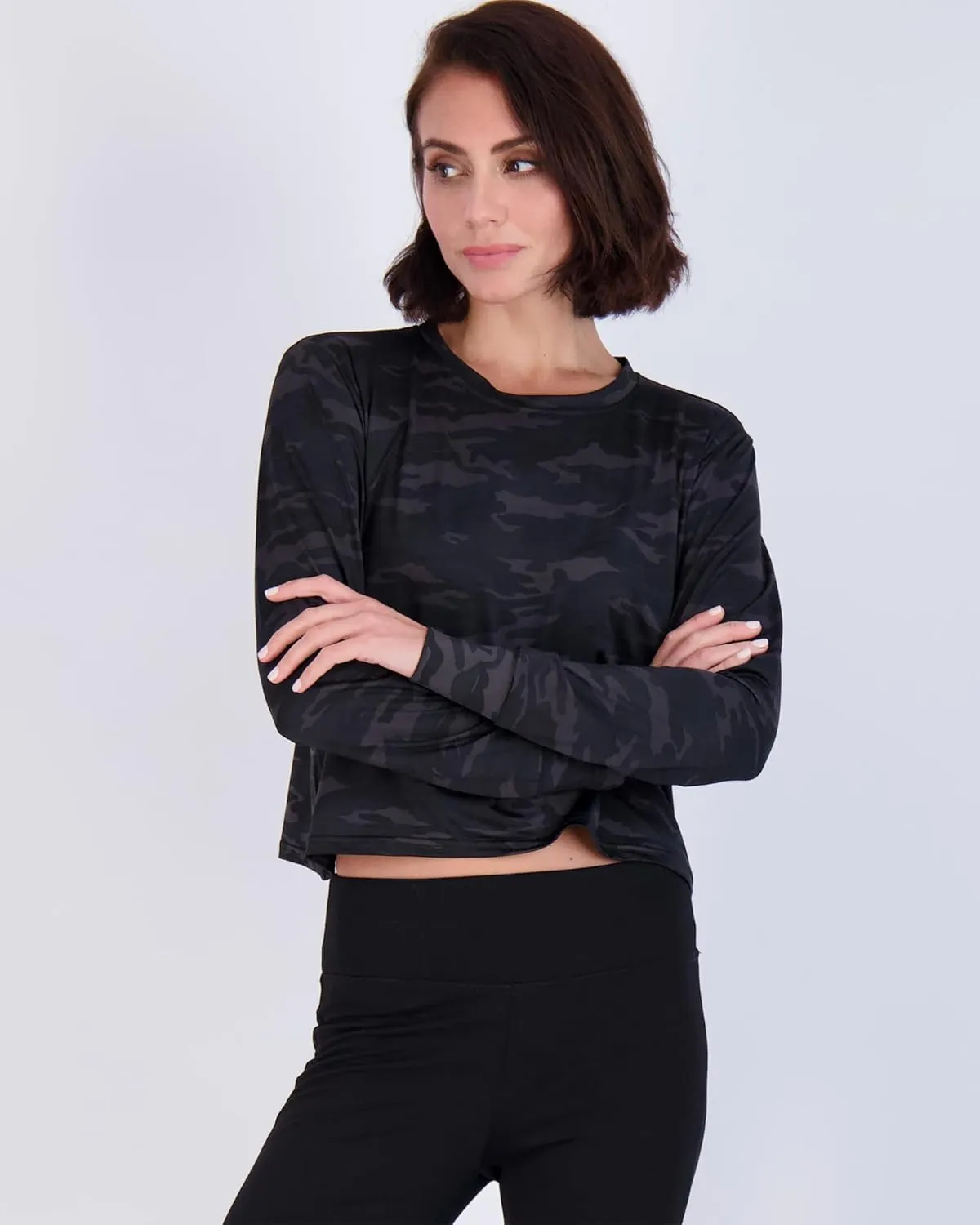 Real Essentials 5 Pack: Women's Dry Fit Crop Top - Long Sleeve Crew Neck Stretch Athletic Tee (Available in Plus Size)