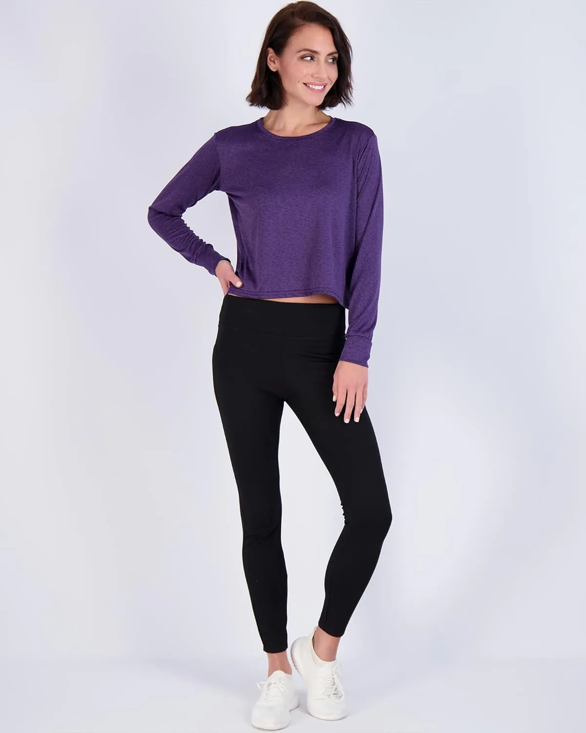 Real Essentials 5 Pack: Women's Dry Fit Crop Top - Long Sleeve Crew Neck Stretch Athletic Tee (Available in Plus Size)