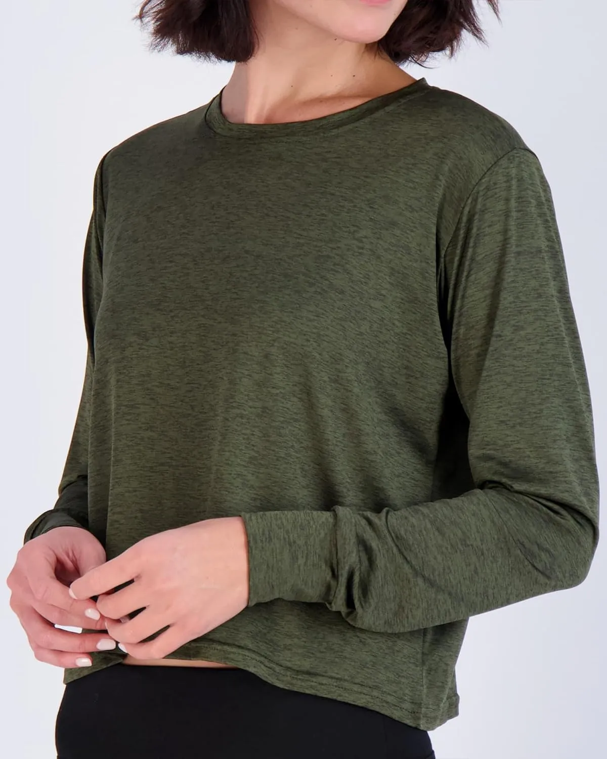 Real Essentials 5 Pack: Women's Dry Fit Crop Top - Long Sleeve Crew Neck Stretch Athletic Tee (Available in Plus Size)