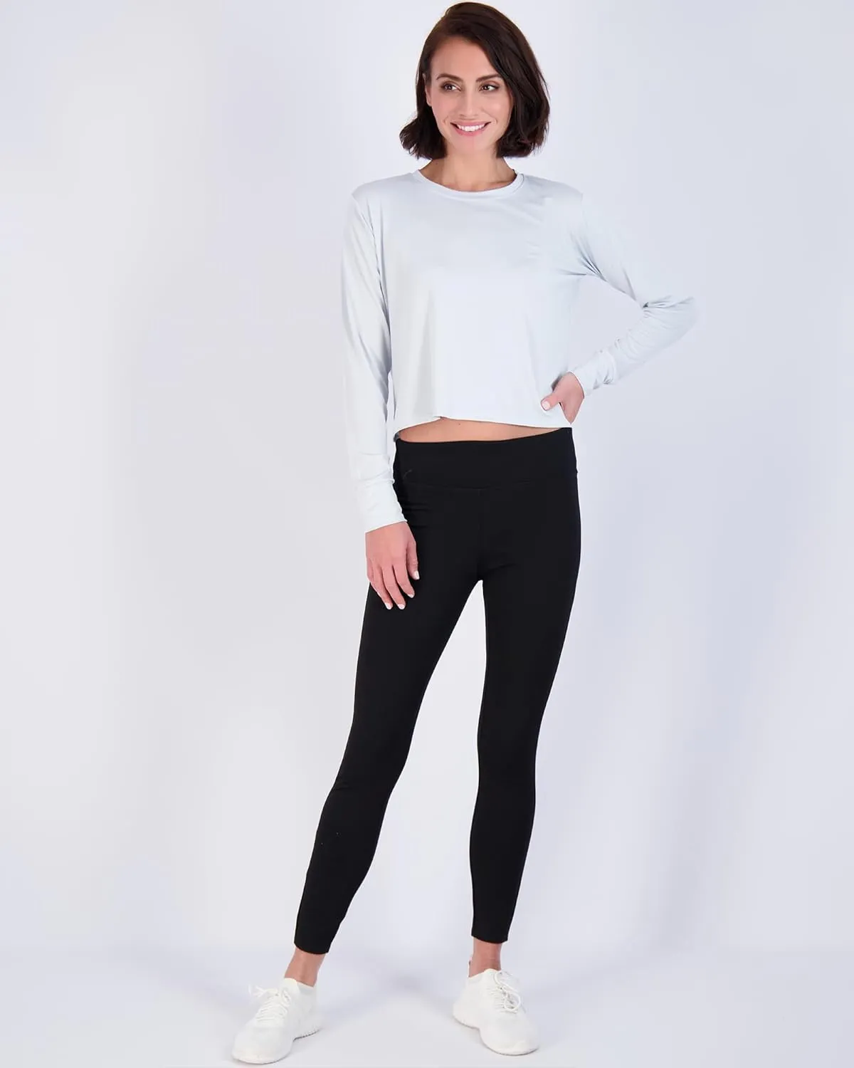 Real Essentials 5 Pack: Women's Dry Fit Crop Top - Long Sleeve Crew Neck Stretch Athletic Tee (Available in Plus Size)