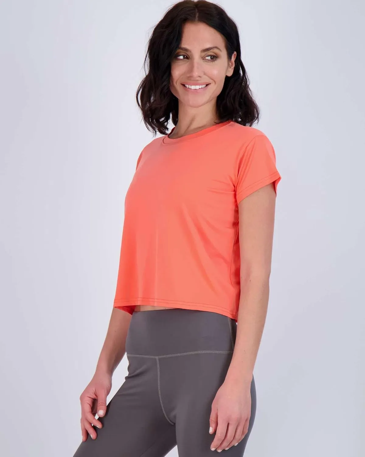 Real Essentials 5 Pack: Women's Dry Fit Crop Top - Short Sleeve Crew Neck Stretch Athletic Tee (Available in Plus Size)