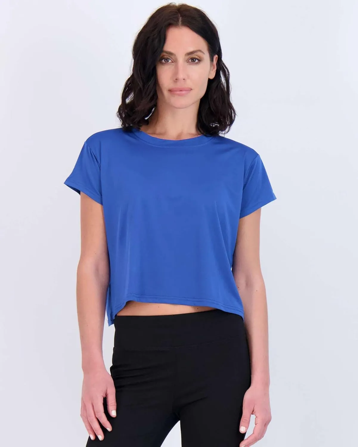 Real Essentials 5 Pack: Women's Dry Fit Crop Top - Short Sleeve Crew Neck Stretch Athletic Tee (Available in Plus Size)