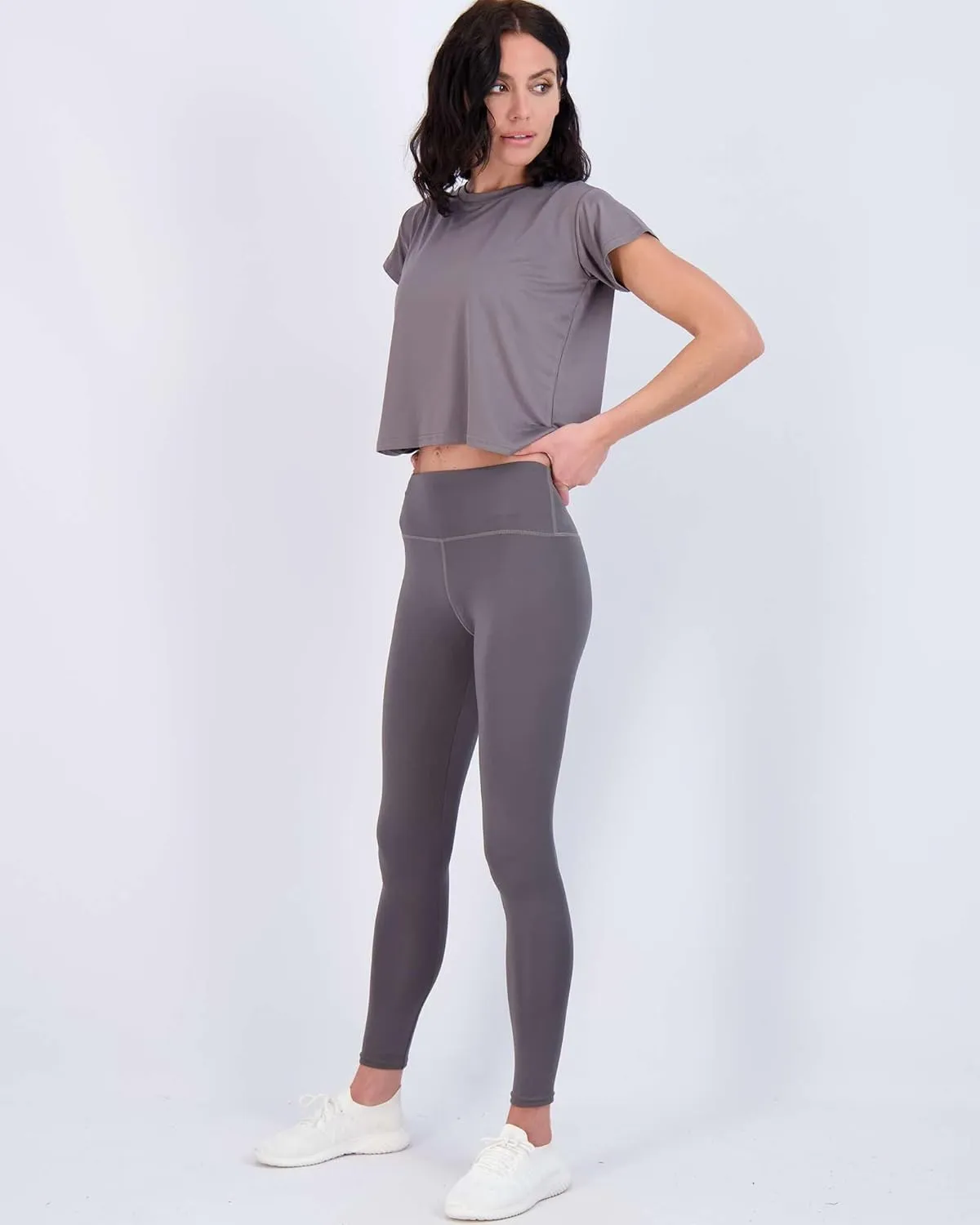 Real Essentials 5 Pack: Women's Dry Fit Crop Top - Short Sleeve Crew Neck Stretch Athletic Tee (Available in Plus Size)