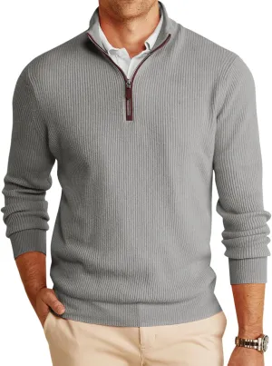 Runcati Mens Quarter-Zip Pullover Sweater Casual Mock Neck Winter Warm Ribbed Polo Sweaters