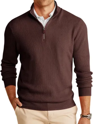 Runcati Mens Quarter-Zip Pullover Sweater Casual Mock Neck Winter Warm Ribbed Polo Sweaters