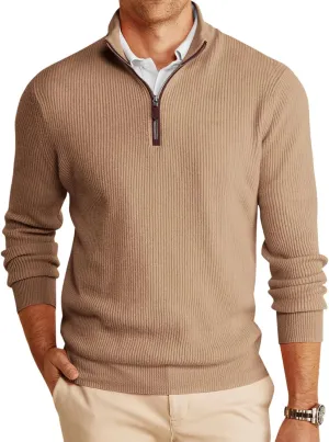Runcati Mens Quarter-Zip Pullover Sweater Casual Mock Neck Winter Warm Ribbed Polo Sweaters