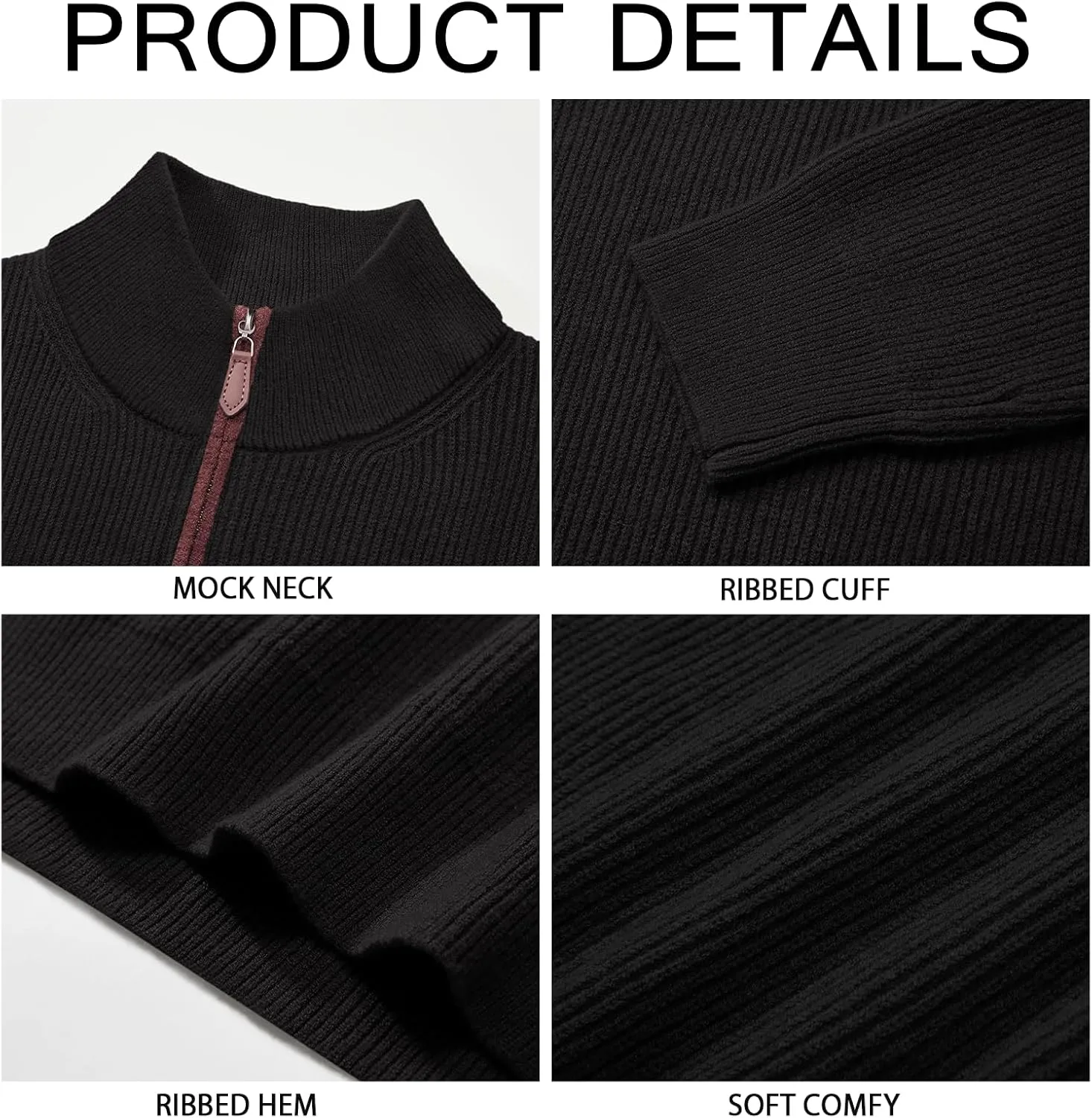 Runcati Mens Quarter-Zip Pullover Sweater Casual Mock Neck Winter Warm Ribbed Polo Sweaters