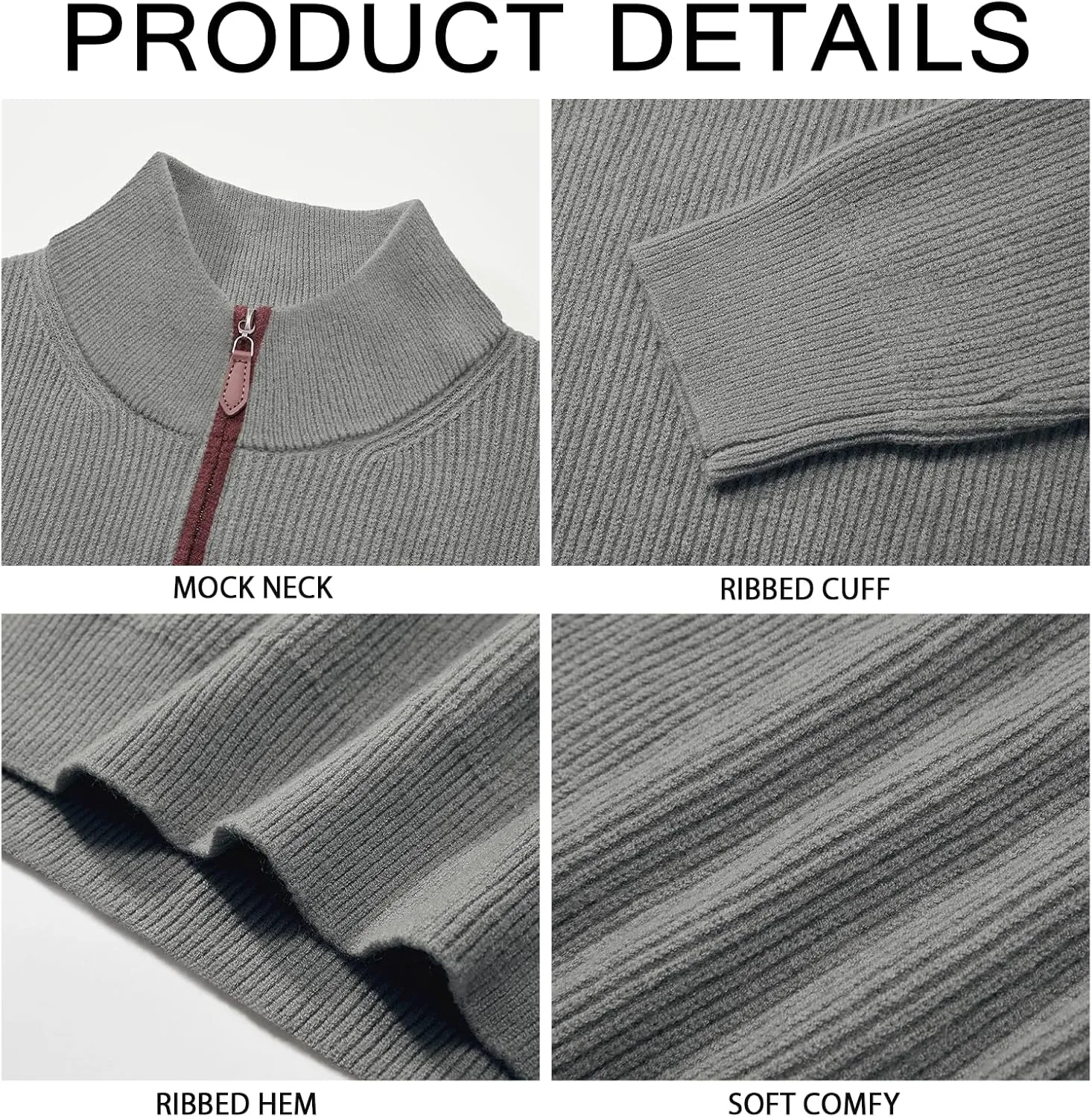 Runcati Mens Quarter-Zip Pullover Sweater Casual Mock Neck Winter Warm Ribbed Polo Sweaters