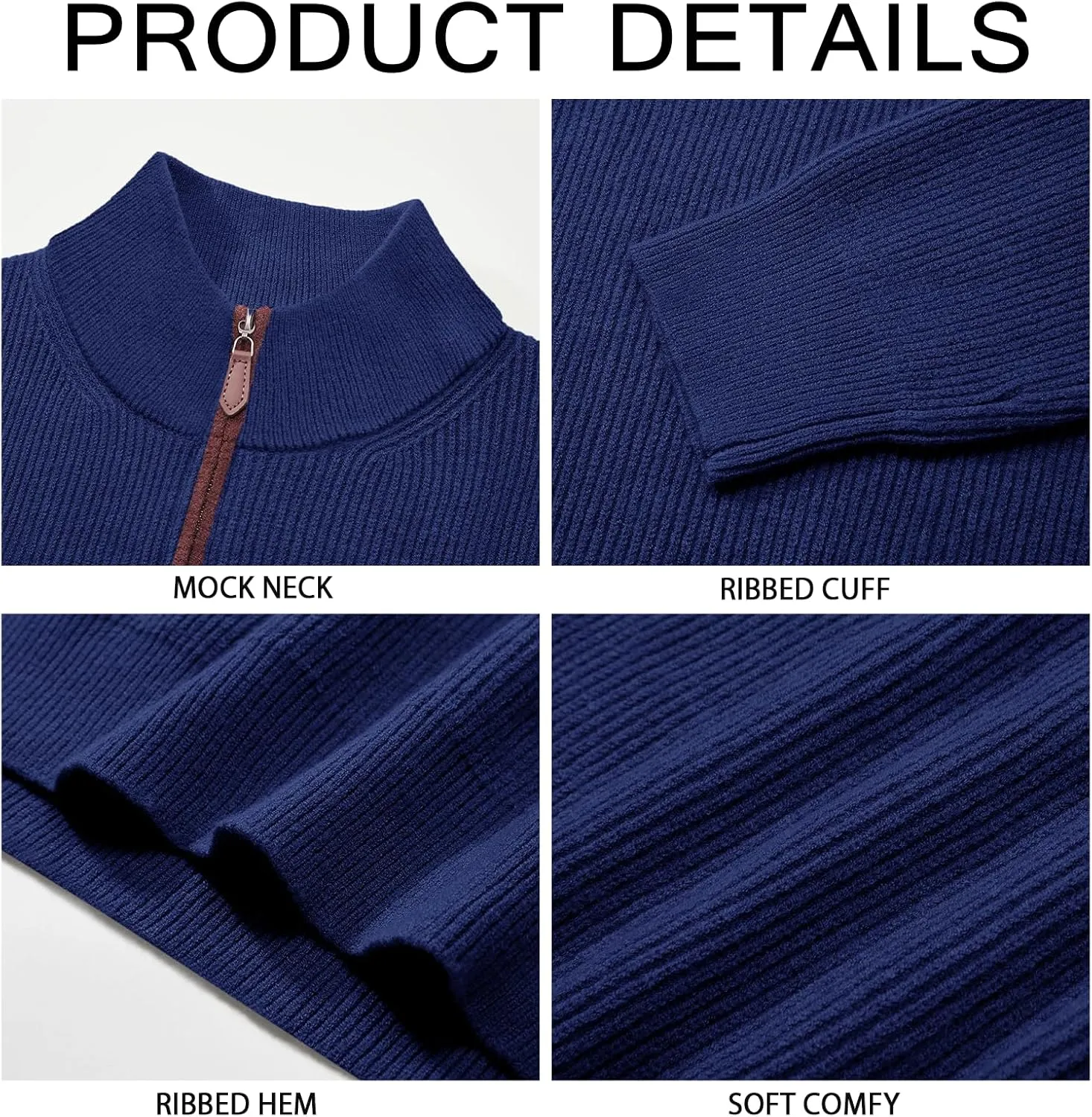 Runcati Mens Quarter-Zip Pullover Sweater Casual Mock Neck Winter Warm Ribbed Polo Sweaters