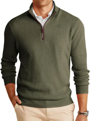 Runcati Mens Quarter-Zip Pullover Sweater Casual Mock Neck Winter Warm Ribbed Polo Sweaters
