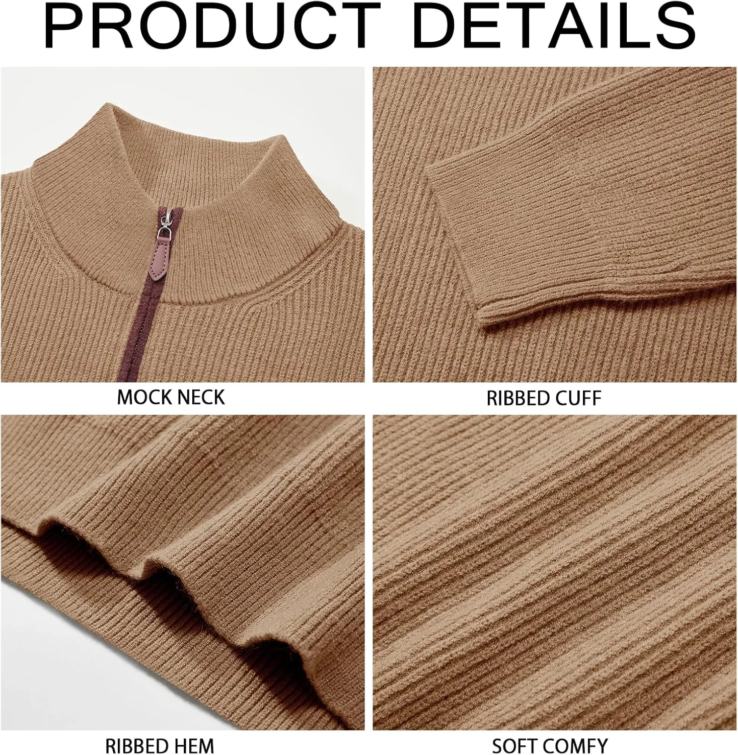 Runcati Mens Quarter-Zip Pullover Sweater Casual Mock Neck Winter Warm Ribbed Polo Sweaters