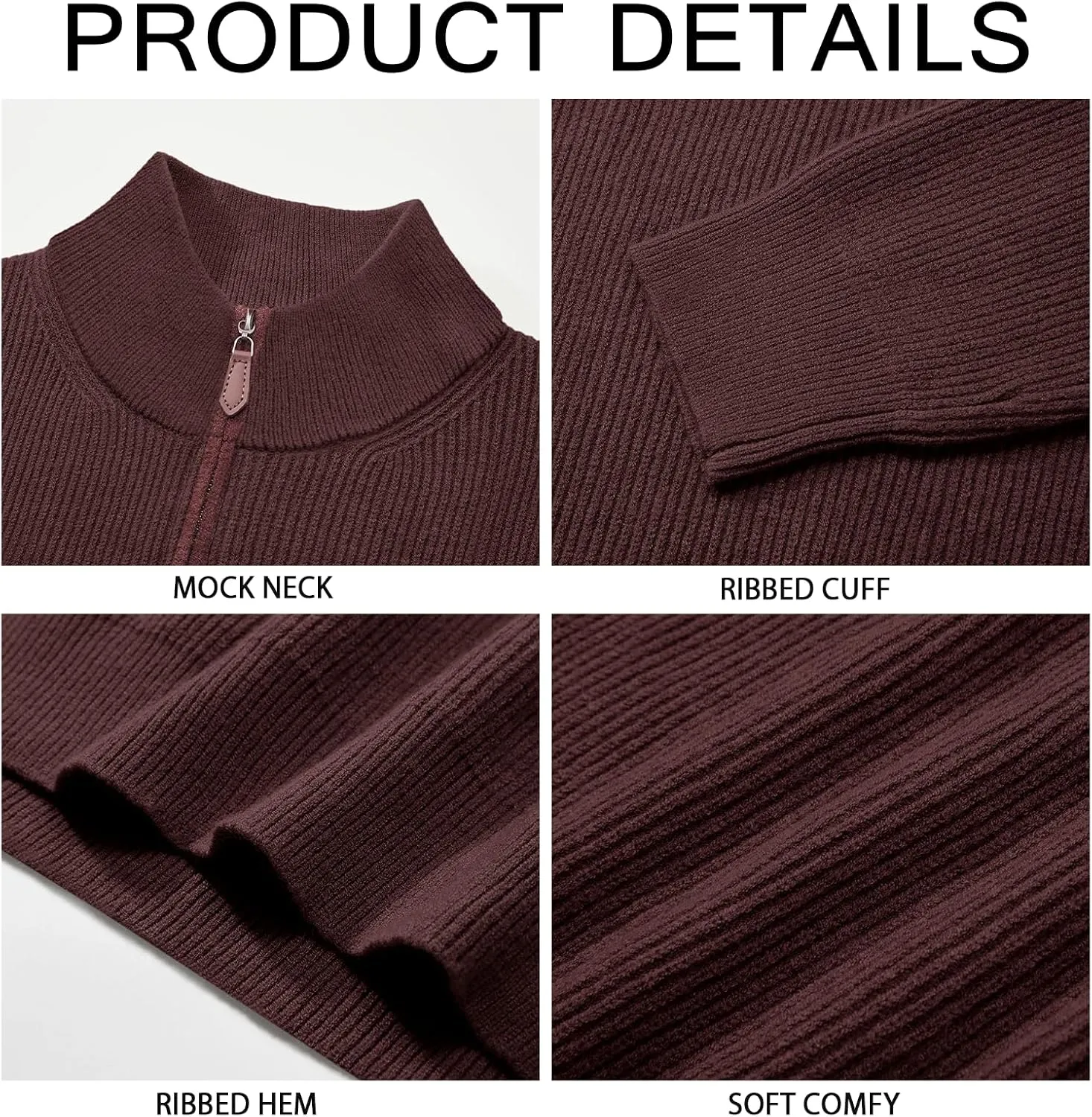 Runcati Mens Quarter-Zip Pullover Sweater Casual Mock Neck Winter Warm Ribbed Polo Sweaters