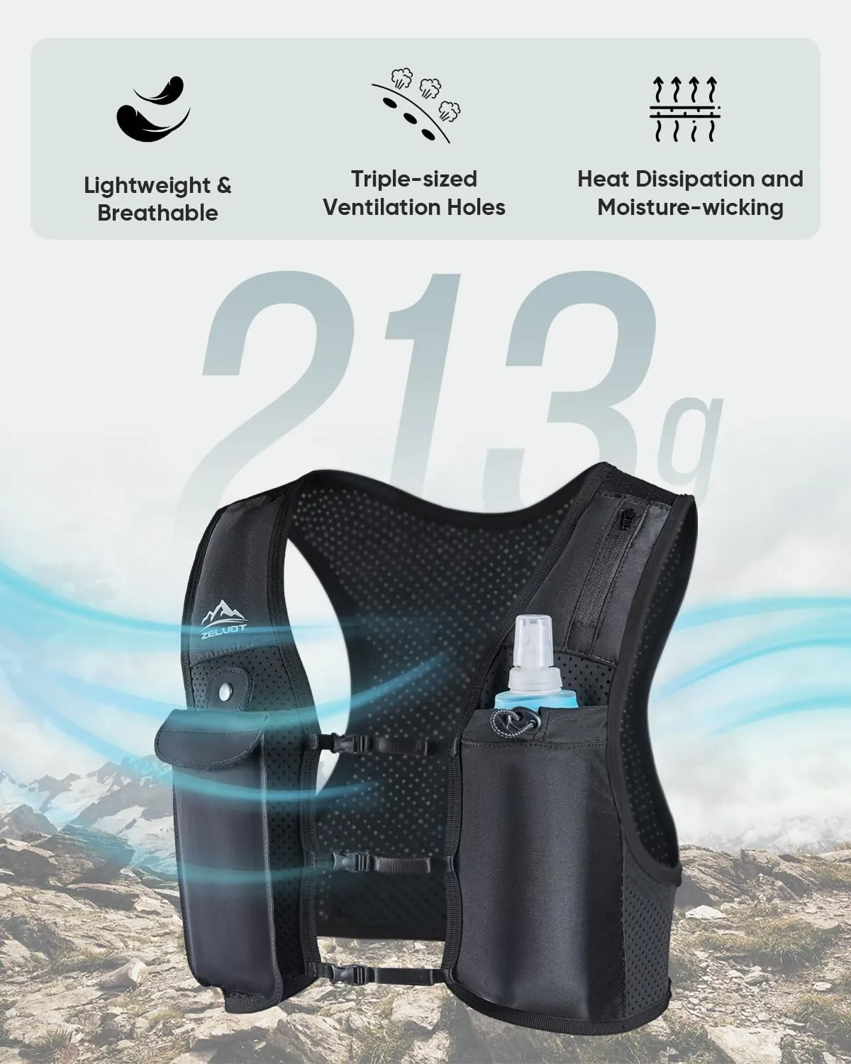Running Vest for Women Men, USA Original Patent, Adjustable Chest Straps Running Hydration Vest with 500ml Soft Flask, Lightweight Breathable Reflective Running Vest for Marathon