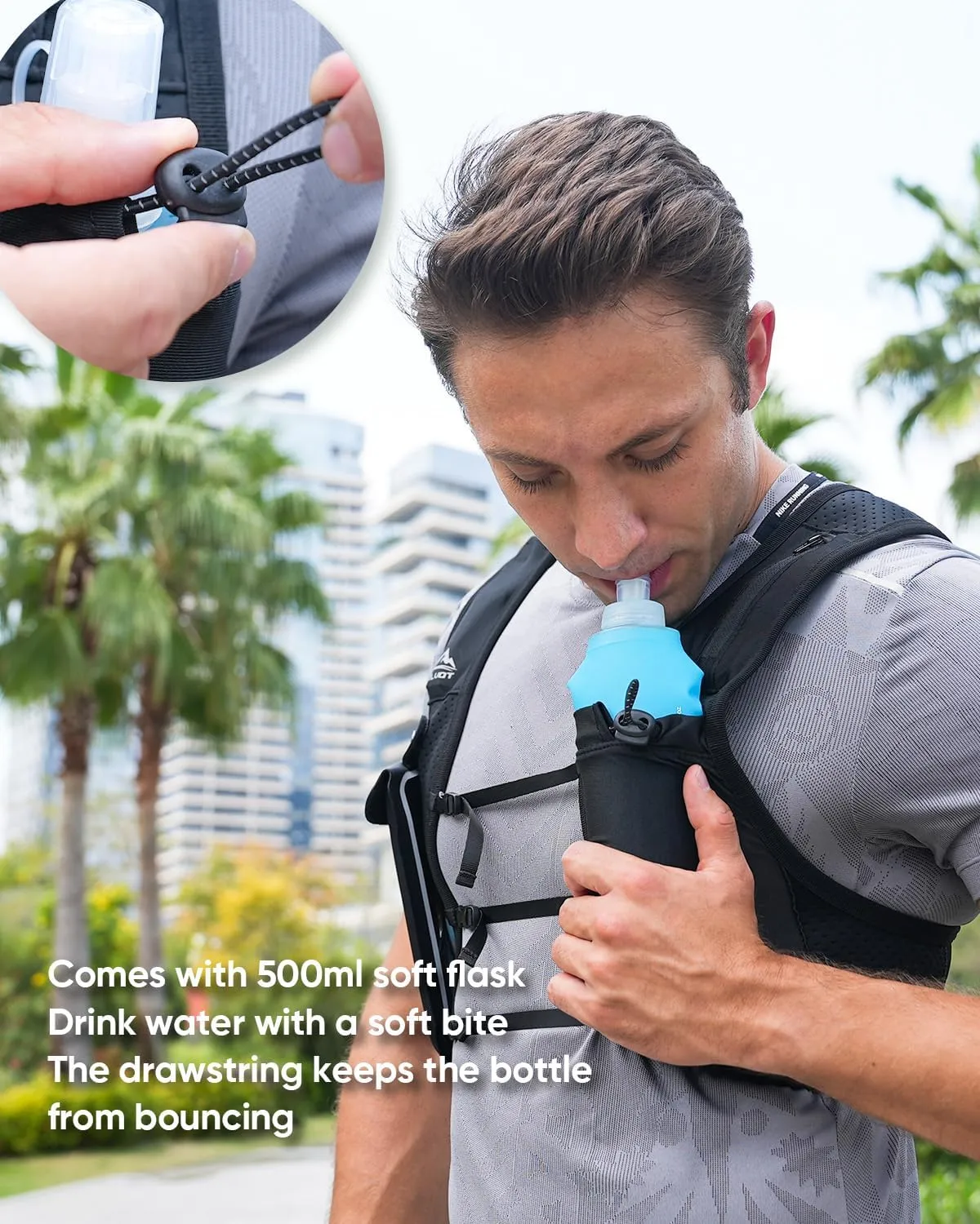 Running Vest for Women Men, USA Original Patent, Adjustable Chest Straps Running Hydration Vest with 500ml Soft Flask, Lightweight Breathable Reflective Running Vest for Marathon