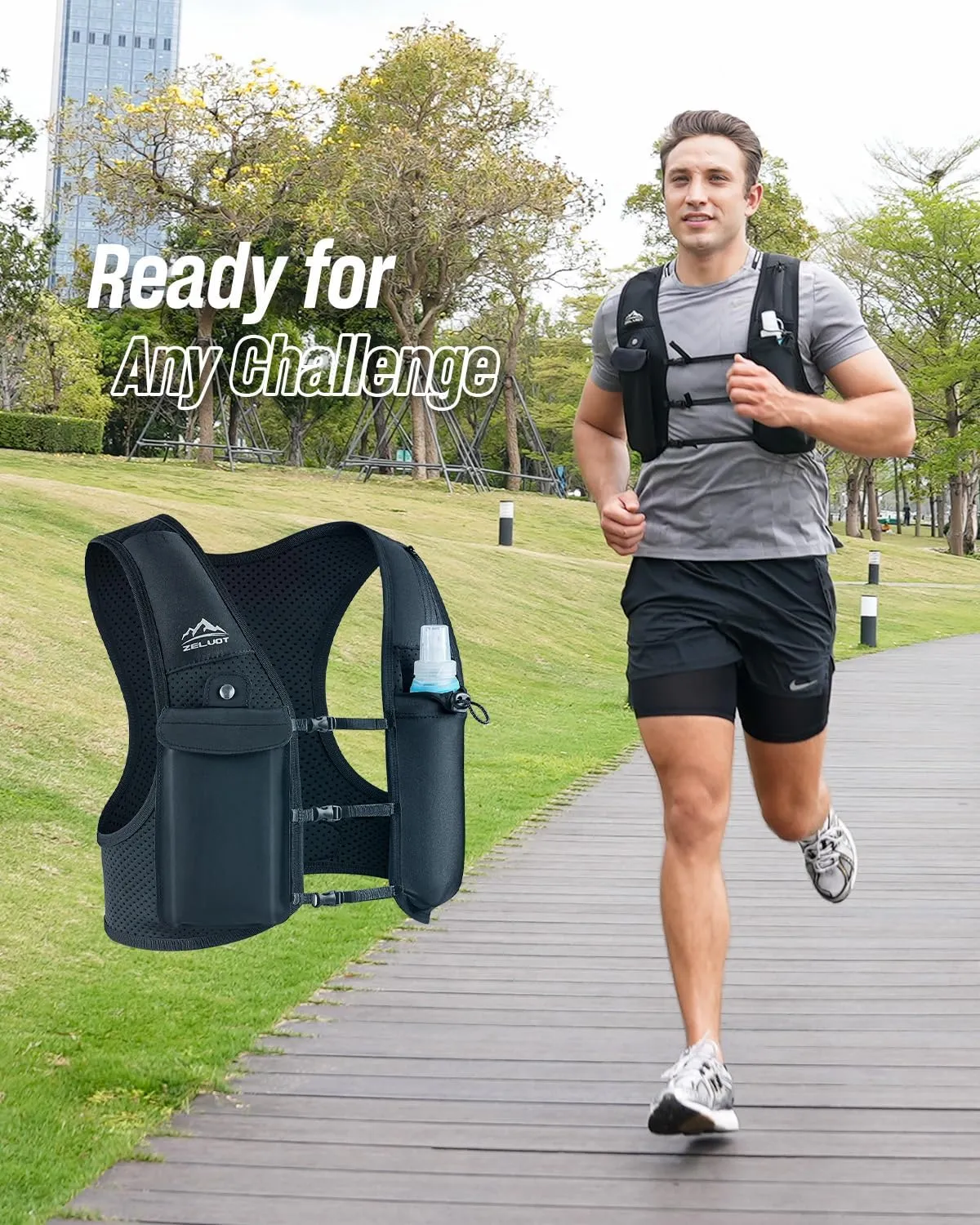 Running Vest for Women Men, USA Original Patent, Adjustable Chest Straps Running Hydration Vest with 500ml Soft Flask, Lightweight Breathable Reflective Running Vest for Marathon