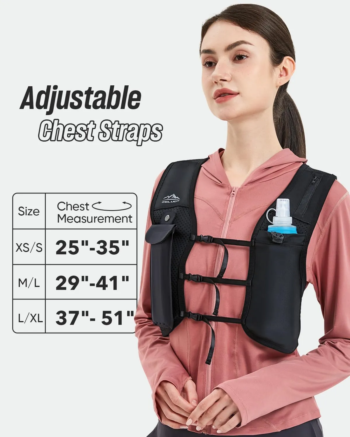 Running Vest for Women Men, USA Original Patent, Adjustable Chest Straps Running Hydration Vest with 500ml Soft Flask, Lightweight Breathable Reflective Running Vest for Marathon